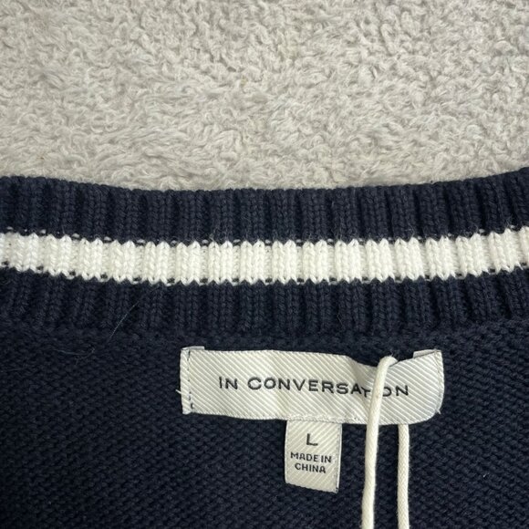 NEW In Conversation Women's L Preppy Navy Blue White Trim Knit Sweater Vest - Picture 5 of 7